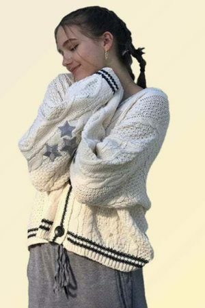 Y2K Oversized Knitted Embroidered Cardigan for Streetwear Fashion