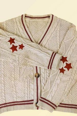 Y2K Oversized Knitted Embroidered Cardigan for Streetwear Fashion