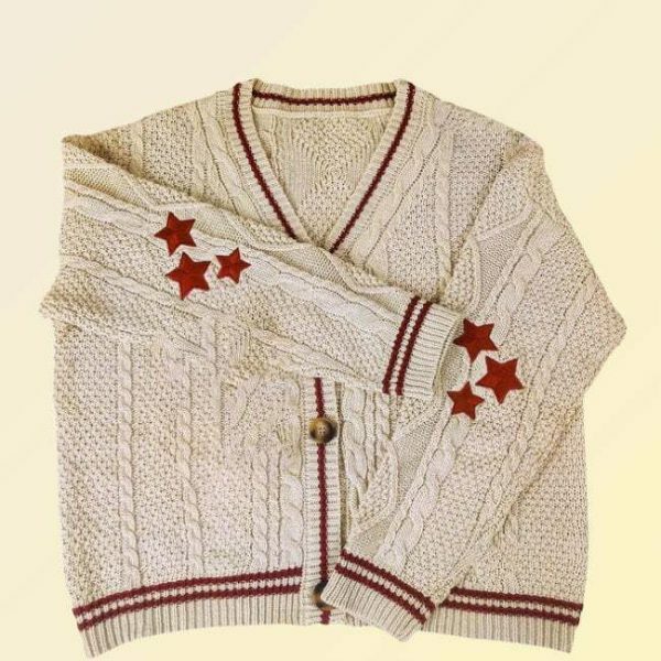 Y2K Oversized Knitted Embroidered Cardigan for Streetwear Fashion