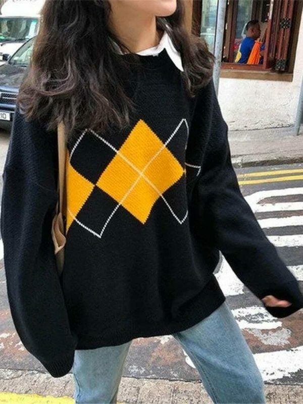 Y2K Oversized Knitted Sweater - Streetwear Loose Fit Jumper