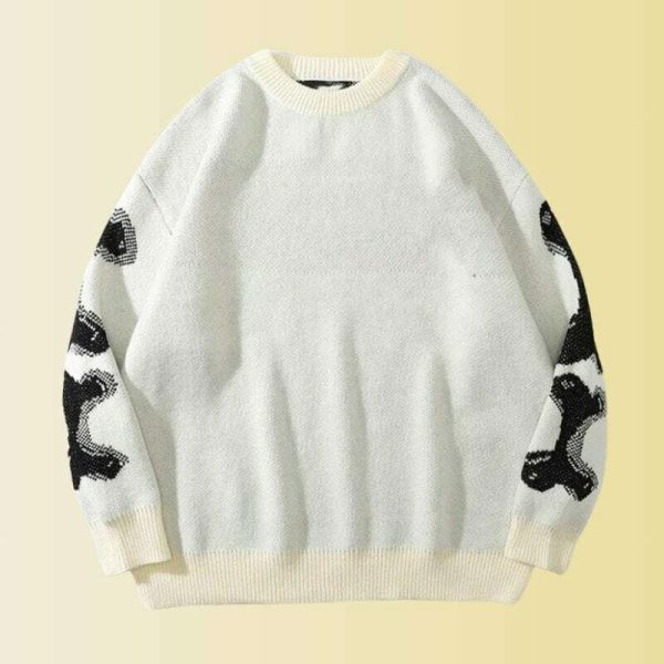 Y2K Oversized Skeleton Knit Sweater - Alt Harajuku Grunge Style