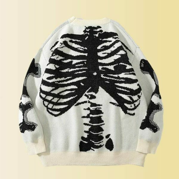 Y2K Oversized Skeleton Knit Sweater - Alt Harajuku Grunge Style