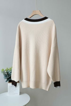 Y2K Oversized Vintage V-Neck Sweater for Streetwear Style