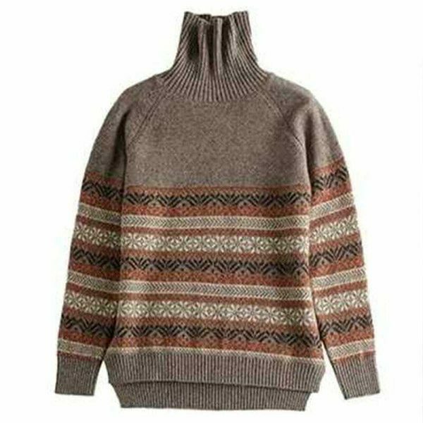 Y2K Oversized Wool Turtleneck Sweater for Streetwear Fashion