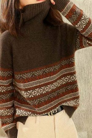 Y2K Oversized Wool Turtleneck Sweater for Streetwear Fashion