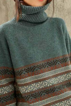 Y2K Oversized Wool Turtleneck Sweater for Streetwear Fashion