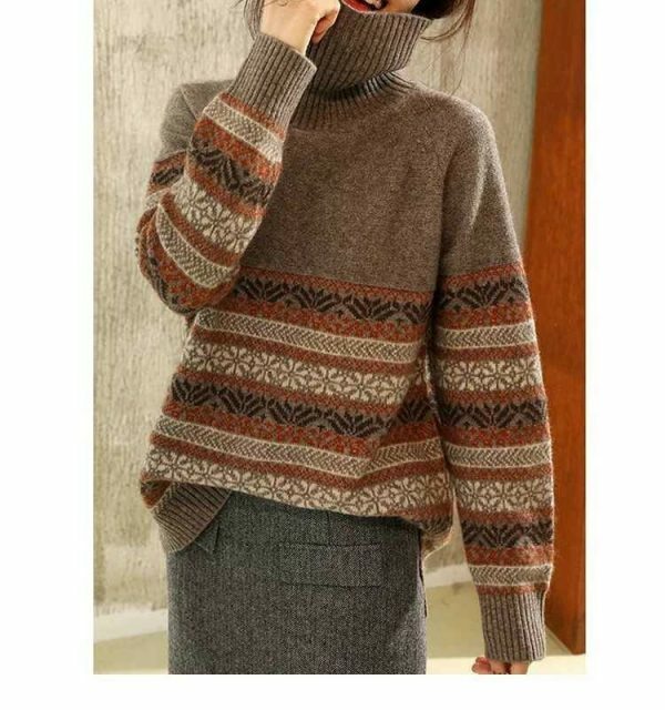 Y2K Oversized Wool Turtleneck Sweater for Streetwear Fashion