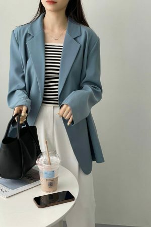 Y2K Oversized Wrap Blazer in Korean Style Two-Tone