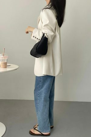 Y2K Oversized Wrap Blazer in Korean Style Two-Tone