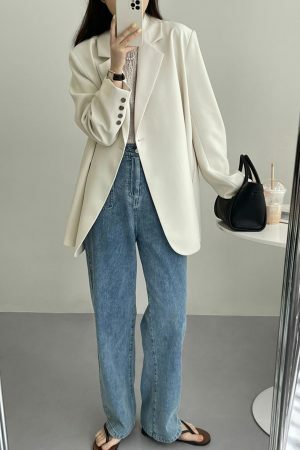 Y2K Oversized Wrap Blazer in Korean Style Two-Tone