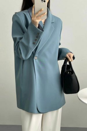 Y2K Oversized Wrap Blazer in Korean Style Two-Tone