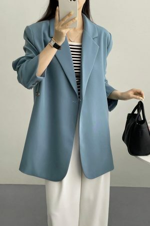 Y2K Oversized Wrap Blazer in Korean Style Two-Tone