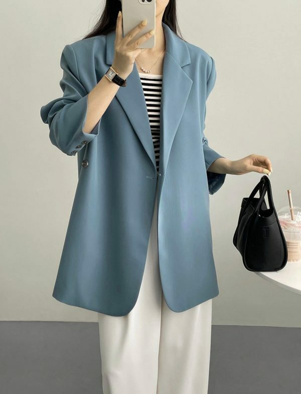 Y2K Oversized Wrap Blazer in Korean Style Two-Tone