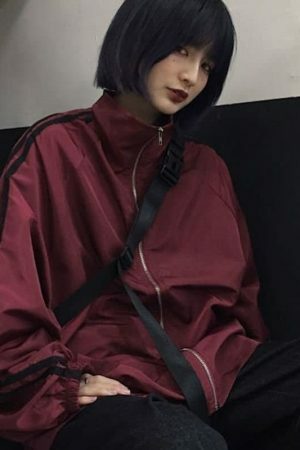 Y2K Oversized Zipper Windbreaker Jacket for Streetwear Style