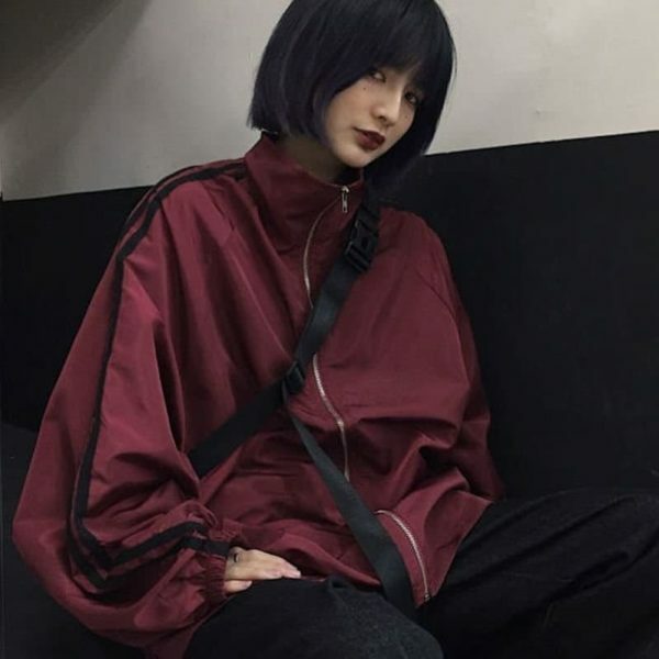 Y2K Oversized Zipper Windbreaker Jacket for Streetwear Style