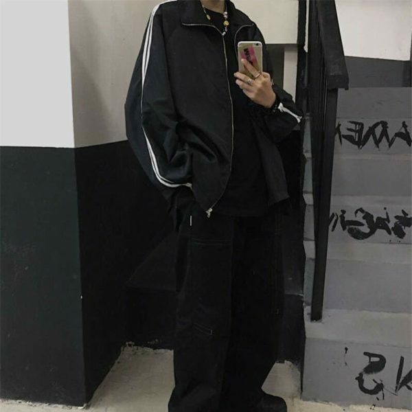 Y2K Oversized Zipper Windbreaker Jacket for Streetwear Style