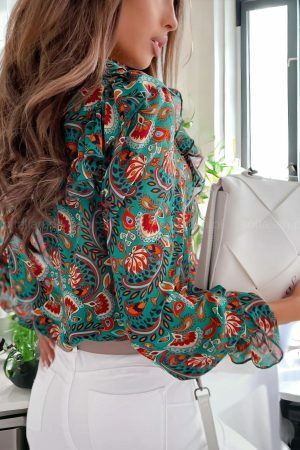 Y2K Paisley Print Sheer Chiffon Button-Up Blouse