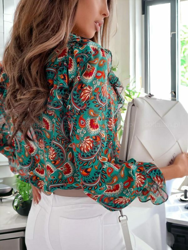 Y2K Paisley Print Sheer Chiffon Button-Up Blouse