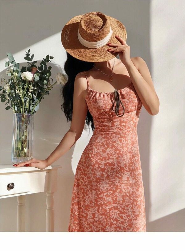 Y2K Pale Pink Floral Midi Strap Dress - Streetwear Aesthetic