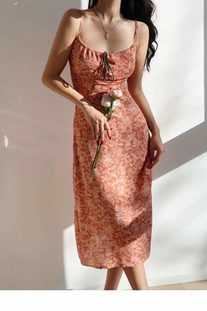 Y2K Pale Pink Floral Midi Strap Dress - Streetwear Aesthetic