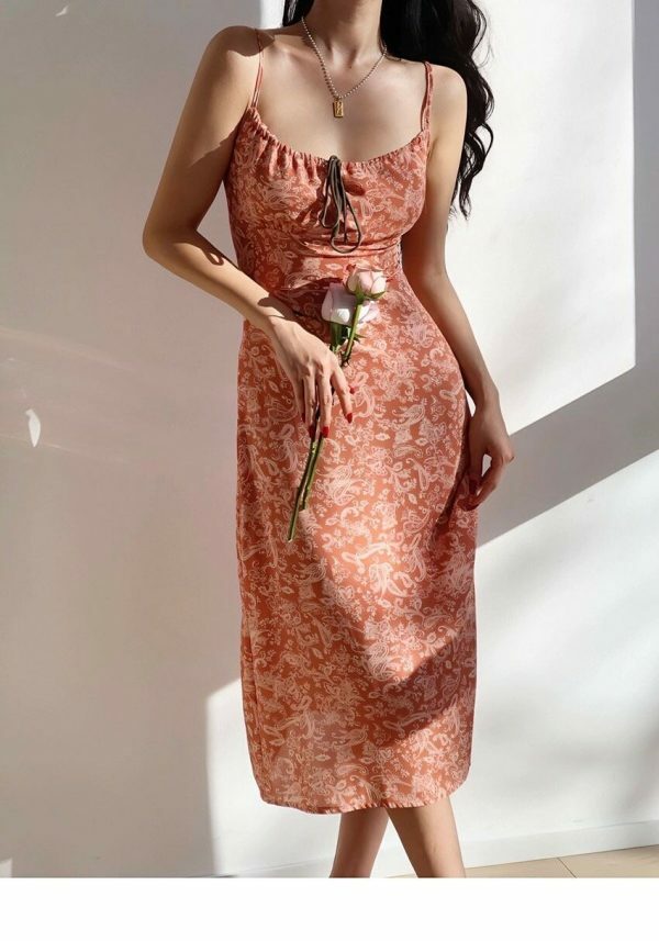 Y2K Pale Pink Floral Midi Strap Dress - Streetwear Aesthetic