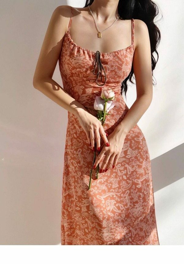 Y2K Pale Pink Floral Midi Strap Dress - Streetwear Aesthetic