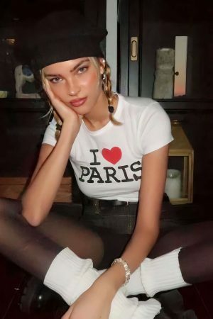 Y2K Paris Love Crop Top - Custom Heart Shirt, 90s 2000s Aesthetic