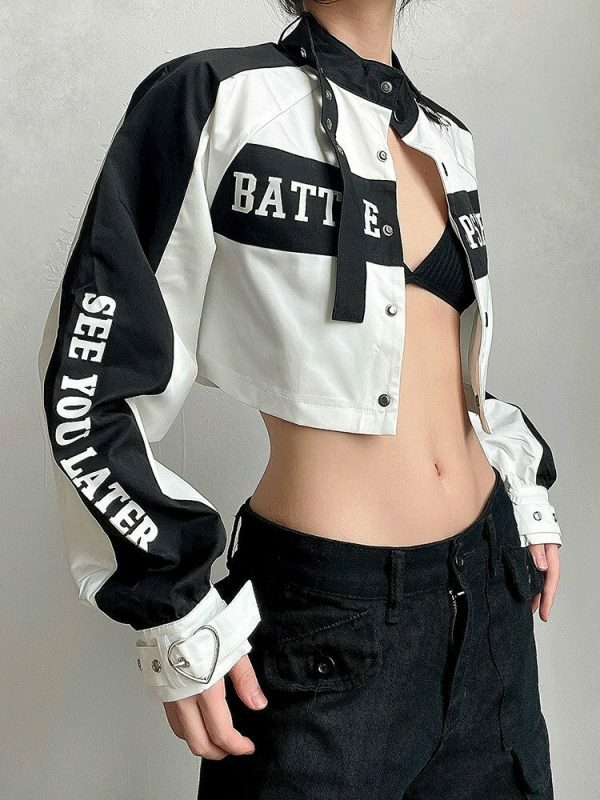 Y2K Patchwork Biker Jacket: Punk Moto Streetwear Harajuku Fashion