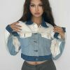 Y2K Patchwork Denim Jacket Streetwear Cropped Jean Coat Women's Fashion