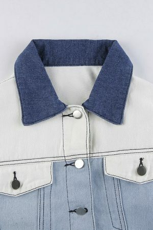 Y2K Patchwork Denim Jacket Streetwear Cropped Jean Coat Women's Fashion