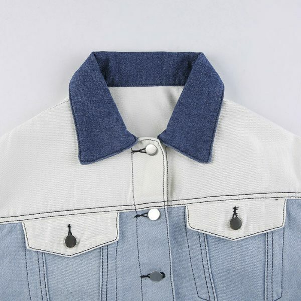 Y2K Patchwork Denim Jacket Streetwear Cropped Jean Coat Women's Fashion