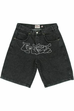 Y2K Patchwork Denim Shorts for Men - Ripped Baggy Jeans Jorts