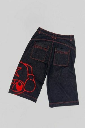 Y2K Patchwork Denim Shorts for Men - Ripped Baggy Jeans Jorts