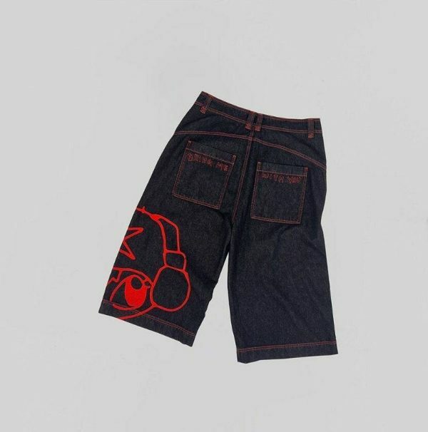 Y2K Patchwork Denim Shorts for Men - Ripped Baggy Jeans Jorts