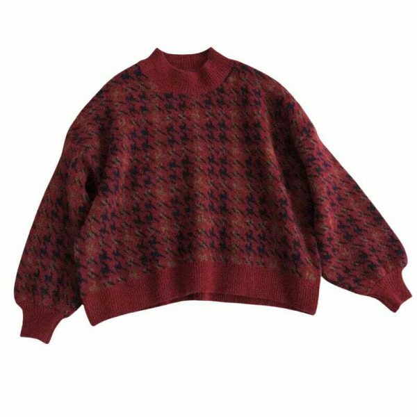 Y2K Patchwork Knitted Sweater, Oversized Loose Fit Vintage Grandpa Style Patterned Winter Top