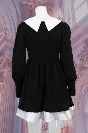 Y2K Peter Pan Collar Dress for Women, Dark Academia Black Chic Party Outfit