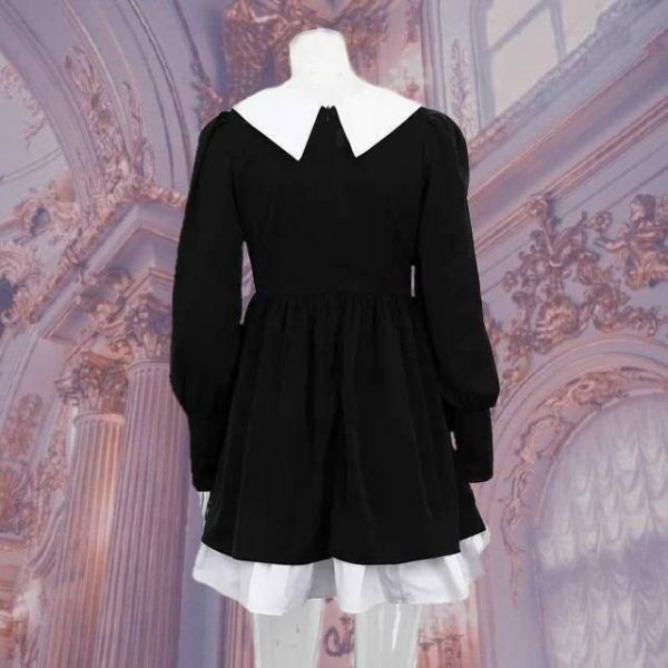 Y2K Peter Pan Collar Dress for Women, Dark Academia Black Chic Party Outfit