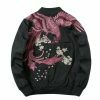 Y2K Phoenix Embroidered Oversized Bomber Jacket - Harajuku Japanese Streetwear