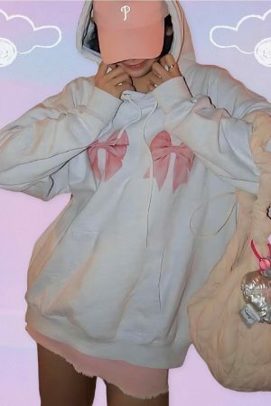 Y2K Pink Bow Oversized Hoodie - Coquette Streetwear Sweatshirt