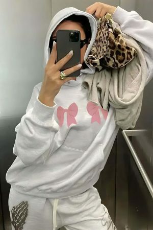 Y2K Pink Bow Oversized Hoodie - Coquette Streetwear Sweatshirt