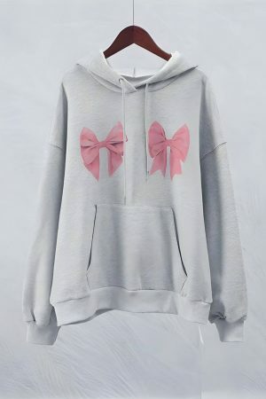 Y2K Pink Bow Oversized Hoodie - Coquette Streetwear Sweatshirt