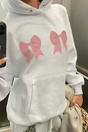 Y2K Pink Bow Oversized Hoodie - Coquette Streetwear Sweatshirt