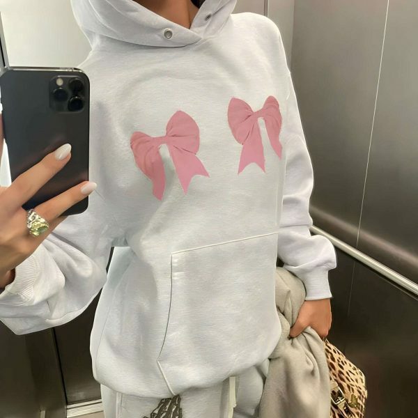 Y2K Pink Bow Oversized Hoodie - Coquette Streetwear Sweatshirt