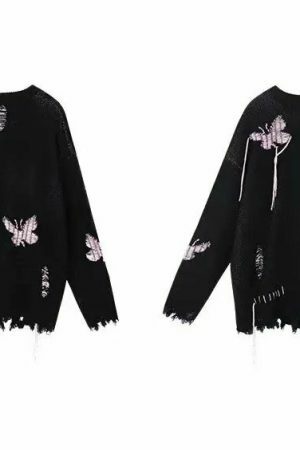 Y2K Pink Butterfly Streetwear Sweater