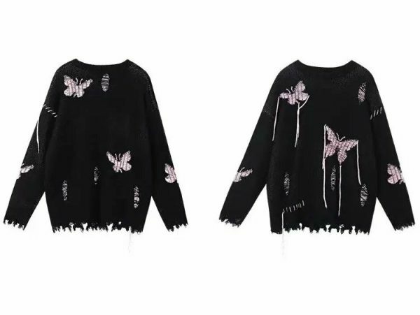 Y2K Pink Butterfly Streetwear Sweater