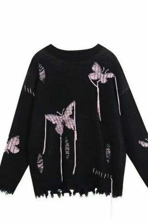 Y2K Pink Butterfly Streetwear Sweater