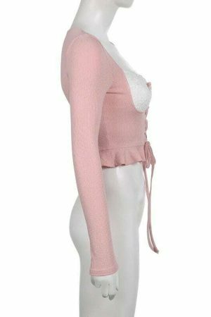 Y2K Pink Coquette Lace Streetwear Top