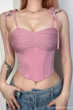 Y2K Pink Corset Chiffon Crop Top - Cute & Sexy Streetwear Aesthetic