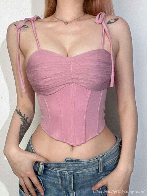 Y2K Pink Corset Chiffon Crop Top - Cute & Sexy Streetwear Aesthetic