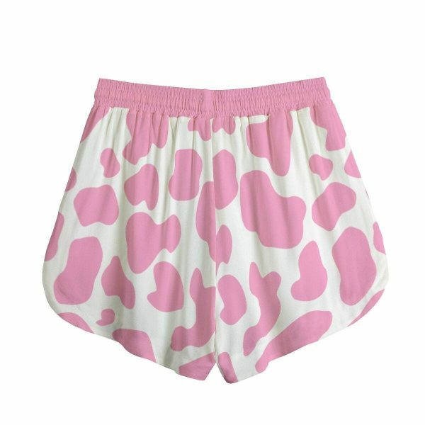 Y2K Pink Cow Print Pocket Shorts - Streetwear Aesthetic